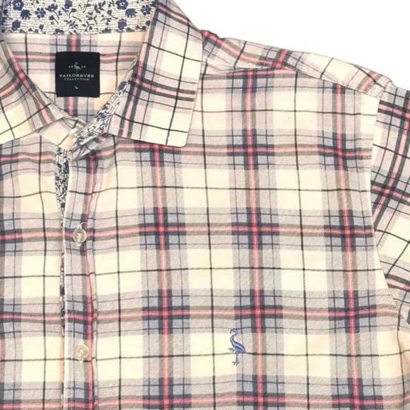 TaylorByrd Collections Men’s Pink Blue Plaid Button Down Short Sleeve Shirt Sz L - Picture 3 of 8